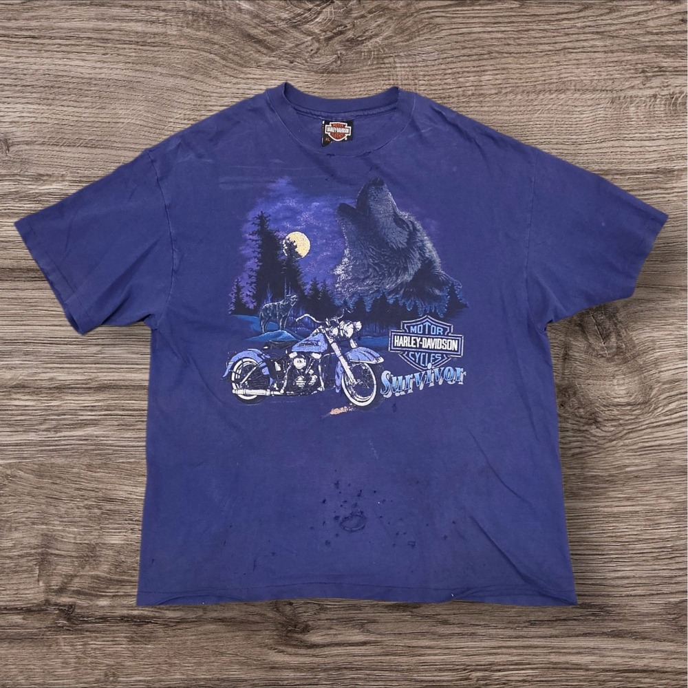 Vintage Harley Davidson Mens XL Purple Wolf Survivor Van Nuys CA Distressed